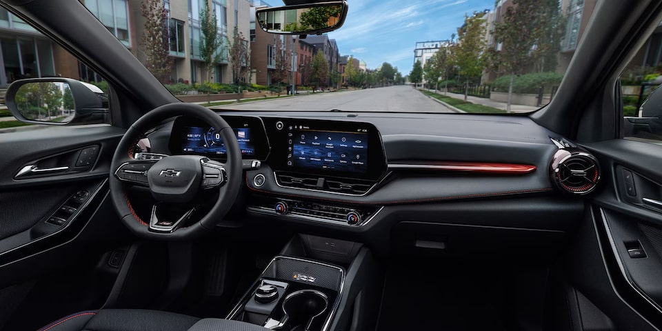Interior dashboard and windshield view inside the 2026 Chevrolet Equinox compact SUV.