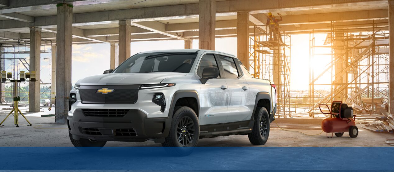 The Chevrolet Silverado EV WT at a construction site.