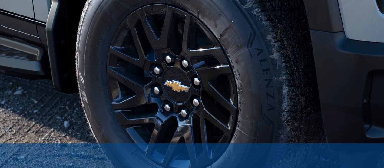 Wheel close-up of the Chevrolet Silverado EV WT.