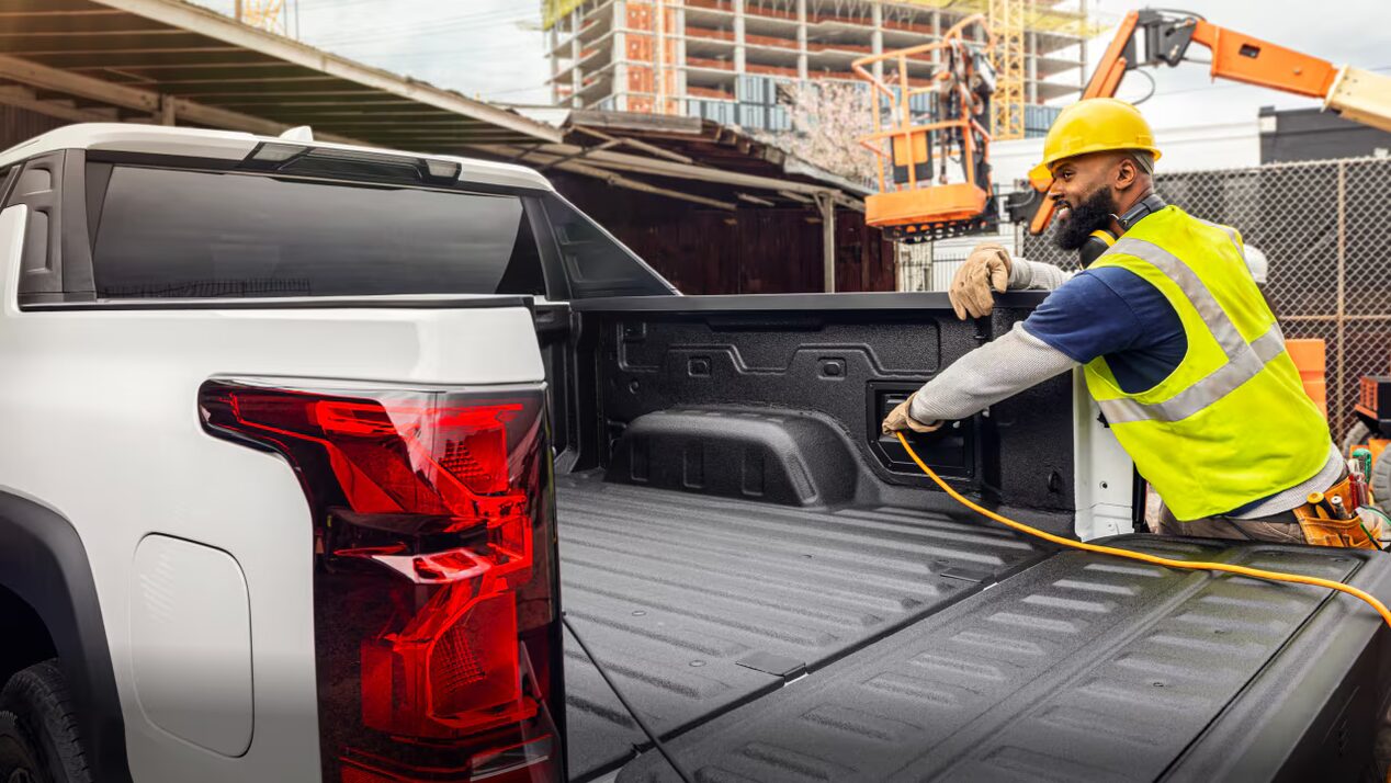 Benne de chargement du camion de travail Chevrolet Silverado EV.