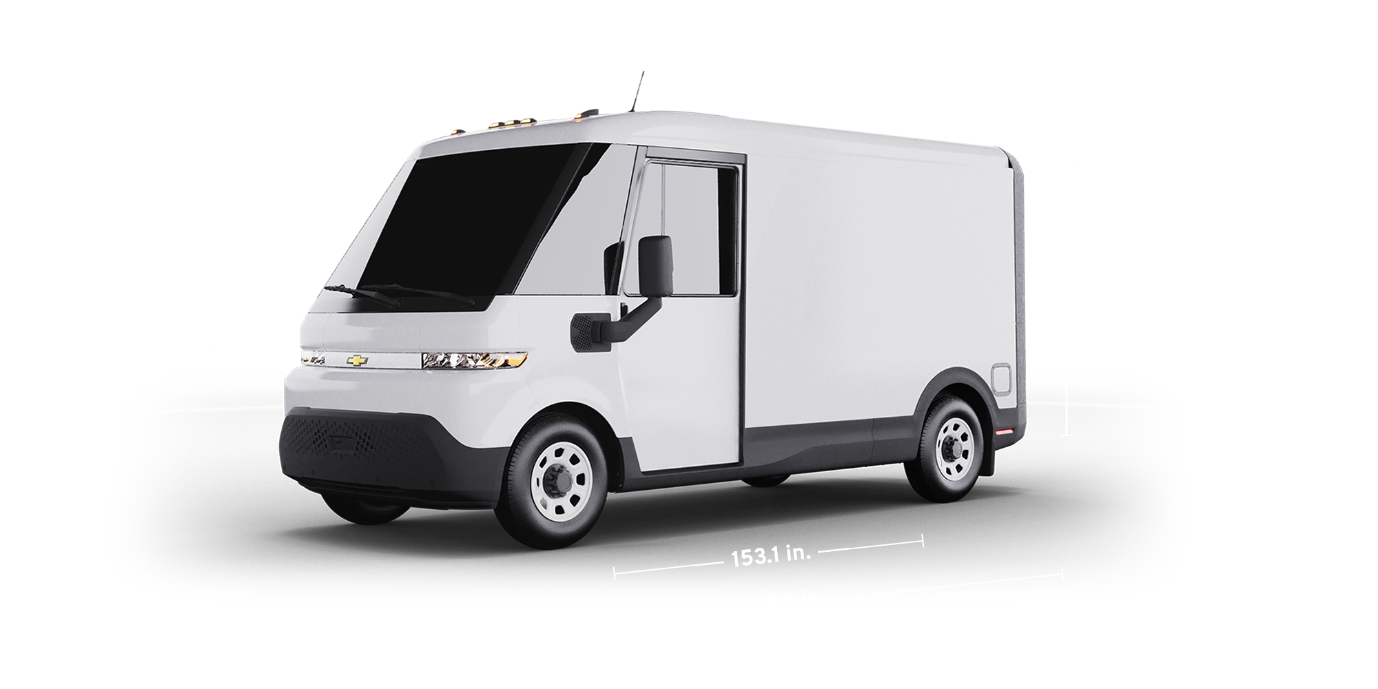 An image of a Chevrolet BrightDrop with it's measurements listed next to it. 