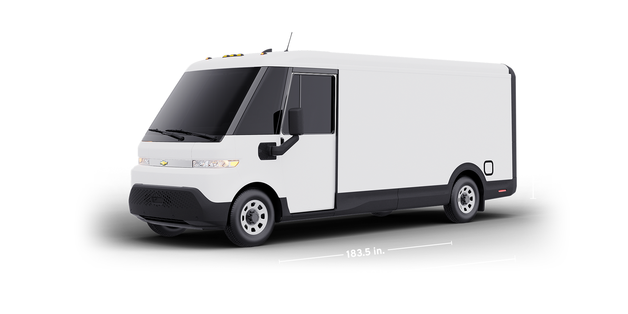 An image of a Chevrolet BrightDrop with it's measurements listed next to it. 