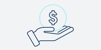An icon of a hand holding a dollar sign