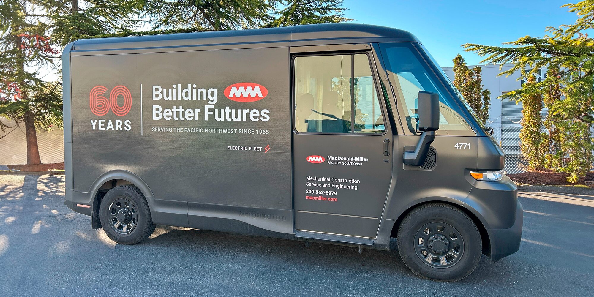 A Chevrolet Brightdrop with Macdonald Miller branding