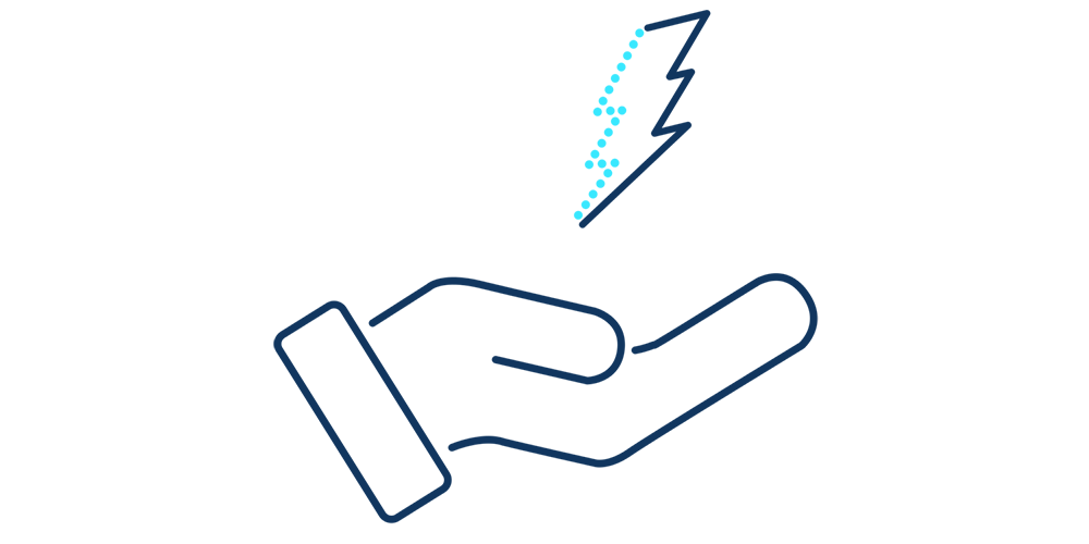 an icon of a hand holding a lighting bolt