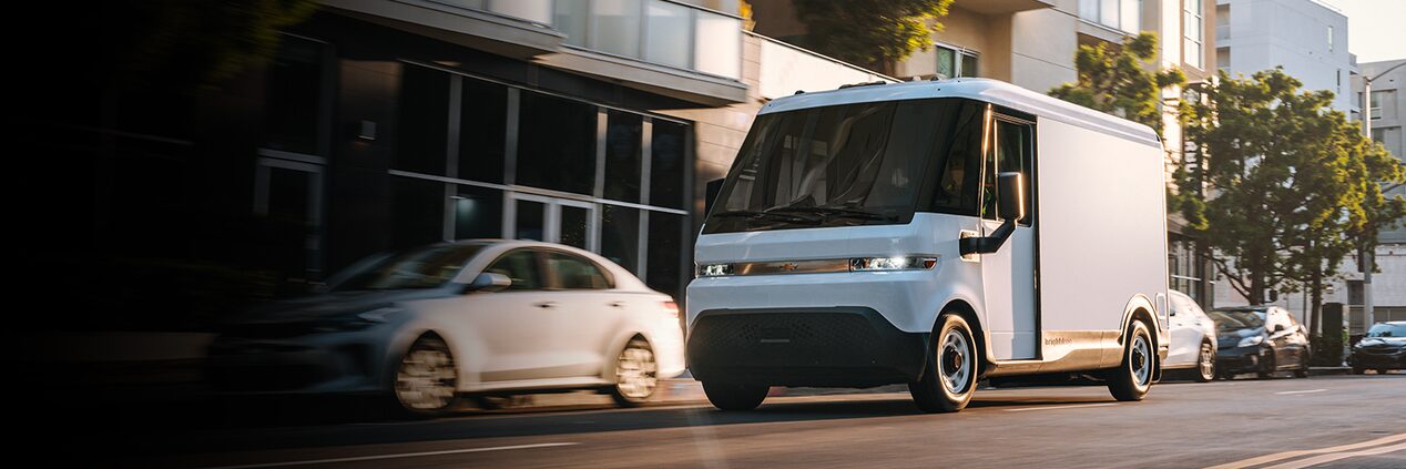2025 Chevrolet BrightDrop driving down a city street