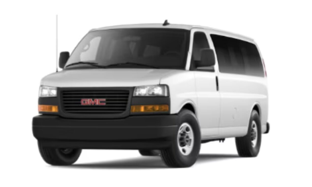 Front Three-Quarters View of the 2026 GMC Savana Passenger Van