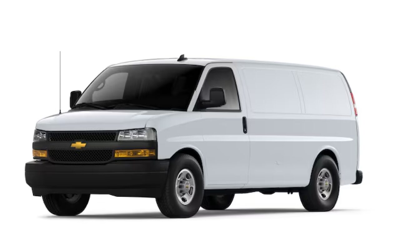 Front Three-Quarters View of the 2026 Chevrolet Express Cargo Van
