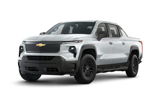 A 2024 Chevy Silverado EV in three-quarter view