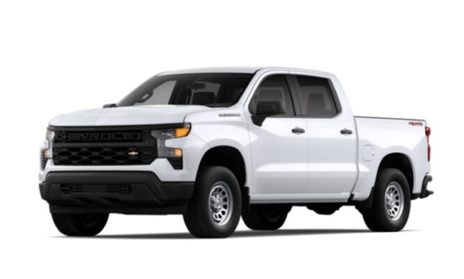 A 2025 Chevy Silverado 1500 in three-quarter view