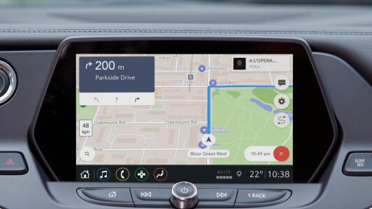 Maps+ being displayed in the infotainment screen of an OnStar-subscribed GM vehicle.
