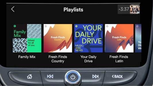 Spotify being displayed in the infotainment screen of an OnStar-subscribed GM vehicle.