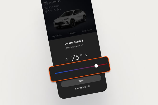 A smartphone displaying the climate control for your vehicle.