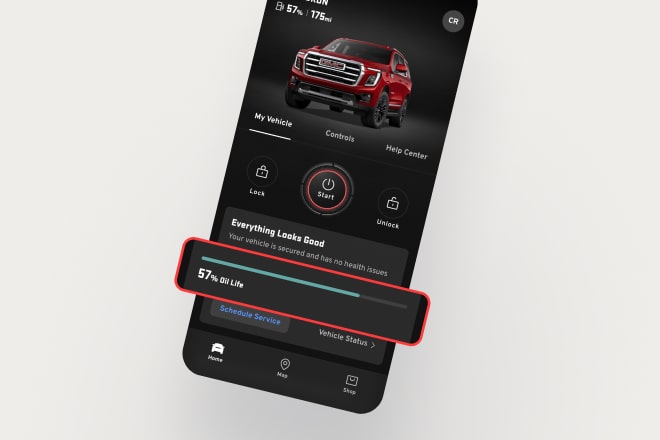 A smartphone displaying the vehicle status on the vehicle Mobile App.